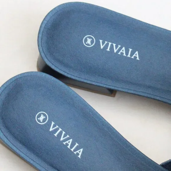 Vivaia Blue Denim White Pointed-Toe Knot Sandals Heel Mules (Yaffa Pro) Size 11 - Picture 7 of 10